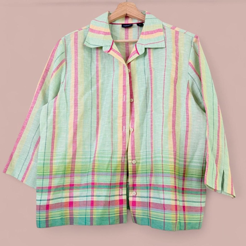 Westbound Essentials Women's Linen Button Up Shirt Size 16 Pastel 100% Linen
